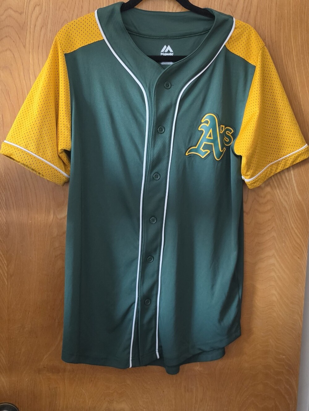 Majestic Green and Yellow Oakland A's Kids Baseball Jersey M